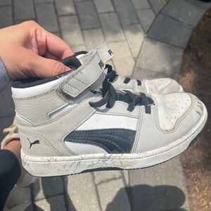 Puma White and Black High-Top Sneakers with Velcro Strap